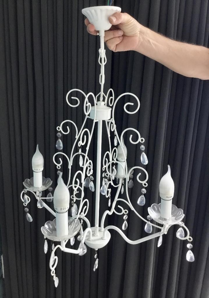 Witte metalen landelijke moderne luster met belletjes, Ophalen, Gebruikt, Metaal, Landelijk modern