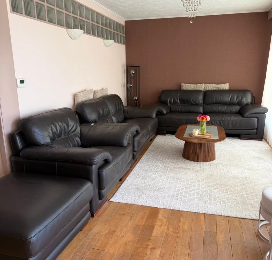 Prachtige salon in echt leder – 3+2+1 + chaise longue, Ophalen, Gebruikt, Leer