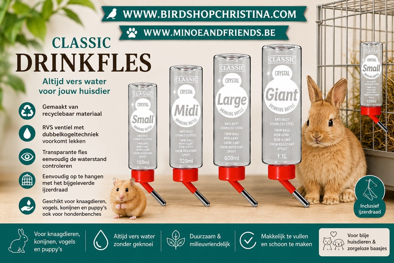 Bouteilles à boire classiques - Plusieurs tailles, Animaux & Accessoires, Enlèvement