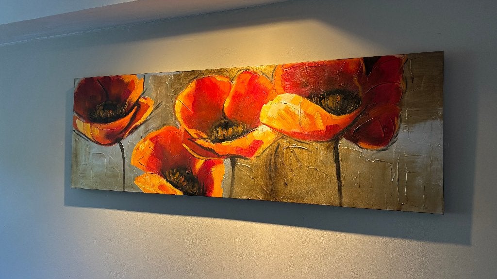 Grande toile moderne avec coquelicots, Tableau, Comme neuf, Enlèvement, 150 cm