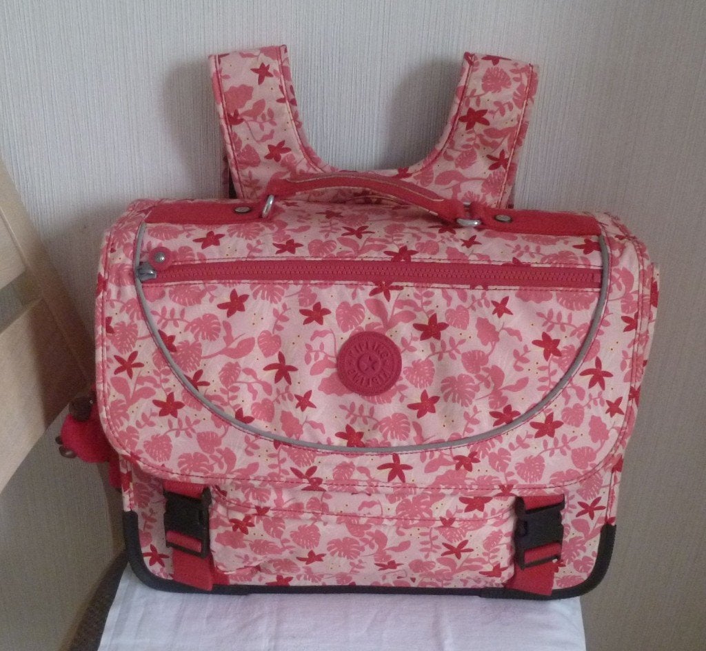 Kipling mallette 3 comp (6 - 11 ans) rose fuchsia + singe, Enlèvement ou Envoi, 30 à 40 cm, Rose, Utilisé