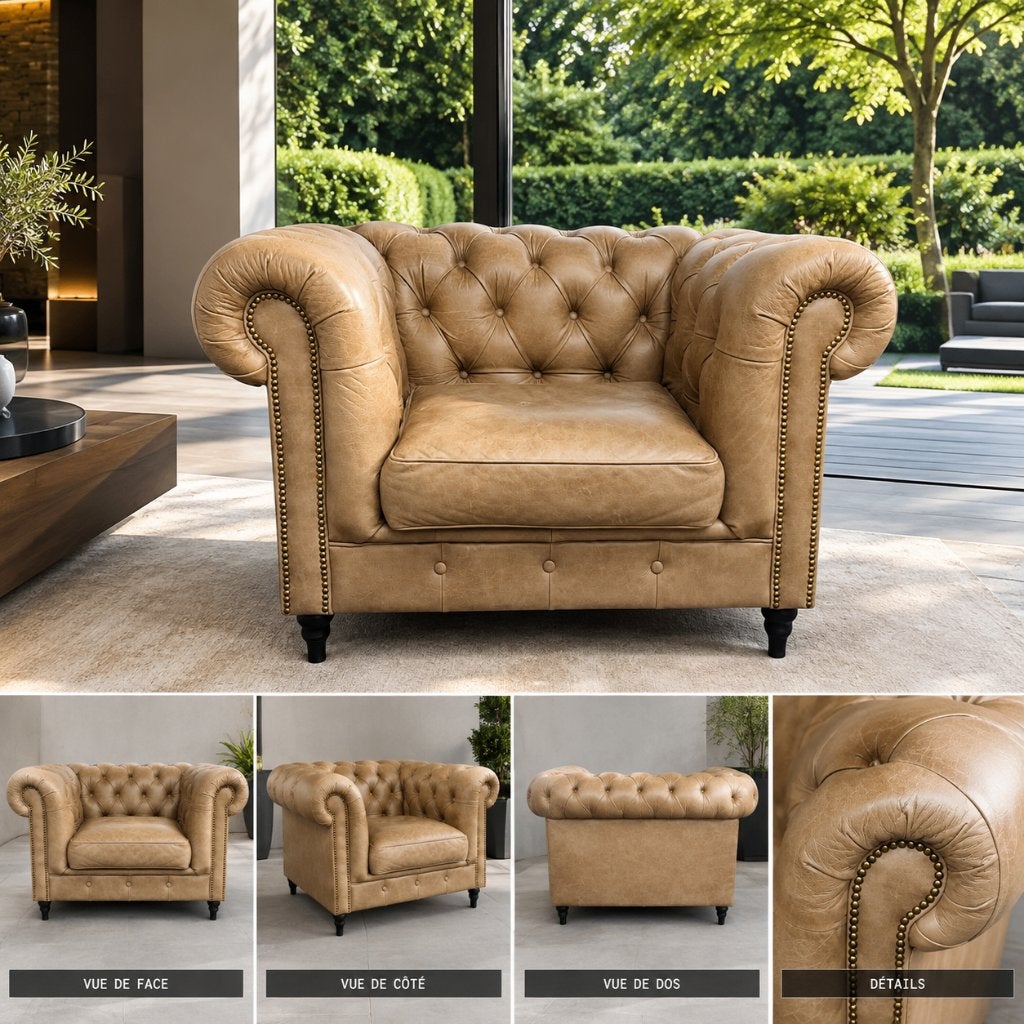 Magnifique Fauteuil CHESTERFIELD XL CUIR LIVRAISON GRATUITE, Enlèvement, Comme neuf, Cuir