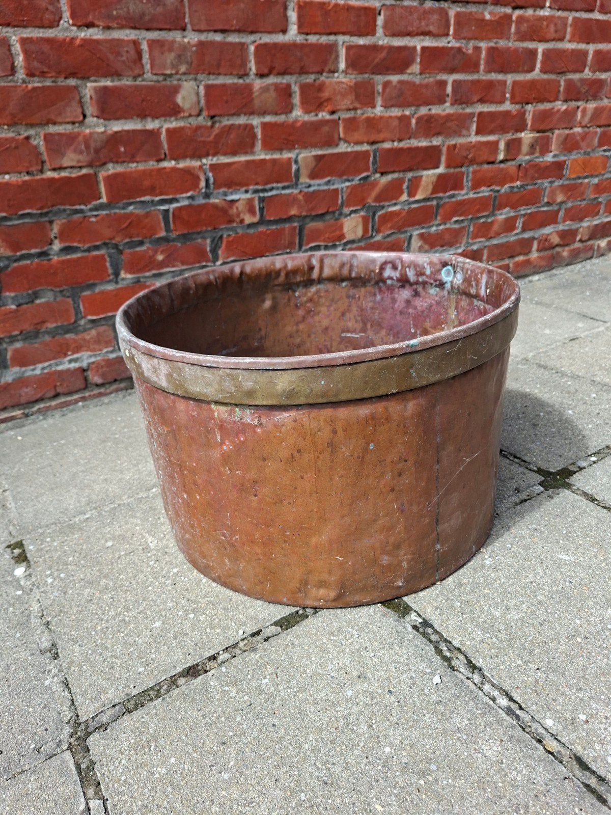 Koperen bloempot, Tuin en Terras, Bloembakken en Plantenbakken, Ophalen, Gebruikt, Rond, Metaal
