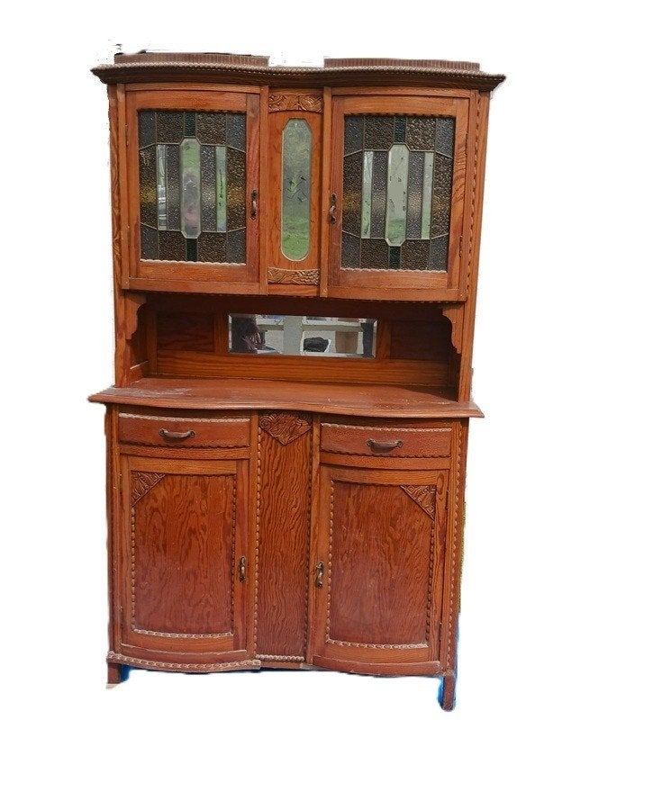 Buffet vitraux chêne, 25 à 50 cm, Avec tablette(s), Vintage, Utilisé