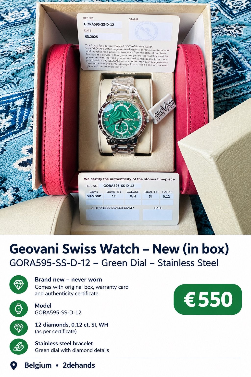 Geovani Swiss Watch – NIEUW – €350, Enlèvement, Comme neuf