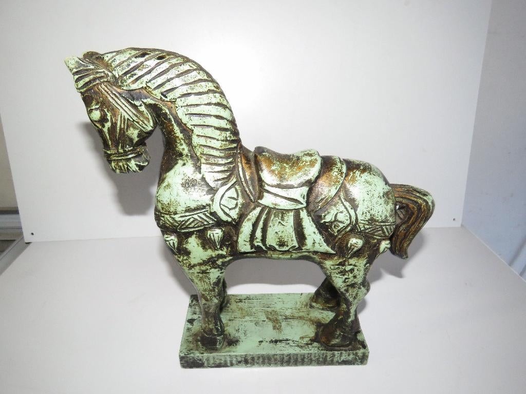 Beeld hout paard imitatiebrons, Antiek en Kunst, Curiosa en Brocante, Ophalen of Verzenden