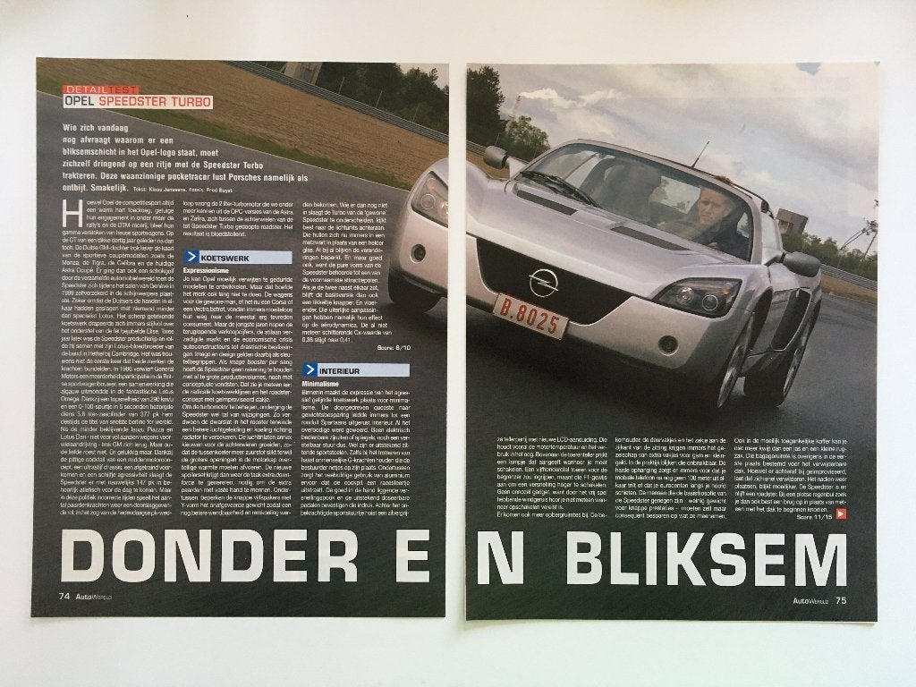 Article sur l'Opel Speedster Turbo, Livres, Enlèvement ou Envoi, Comme neuf, Opel
