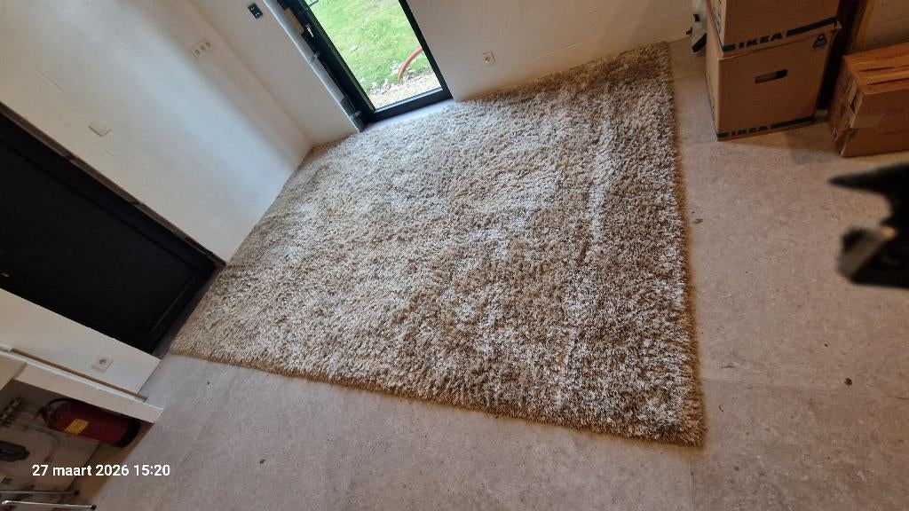 Tapijt 240x340 'Saphire Shaggy' made in BE, Ophalen, Gebruikt, 200 cm of meer, Beige