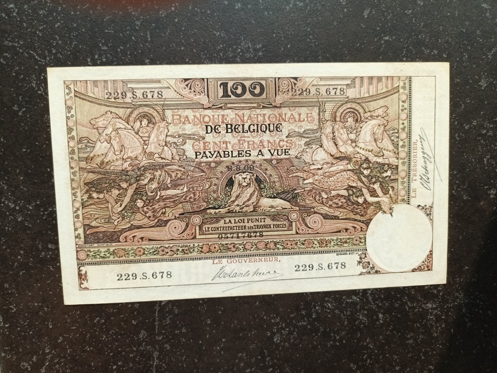 Prachtige 100 francs 1909 Montald, Postzegels en Munten, Bankbiljetten | België, Ophalen of Verzenden, Los biljet