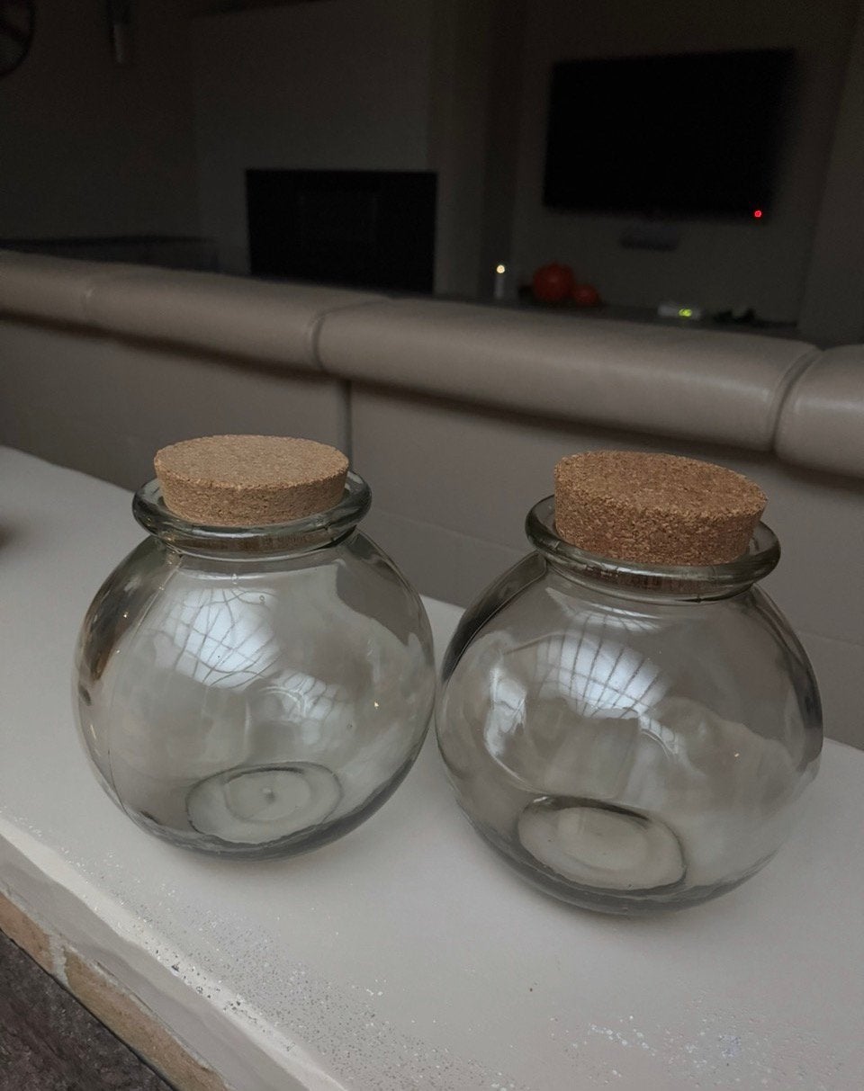 2 glazen potten met deksel in kurk, Enlèvement, Comme neuf