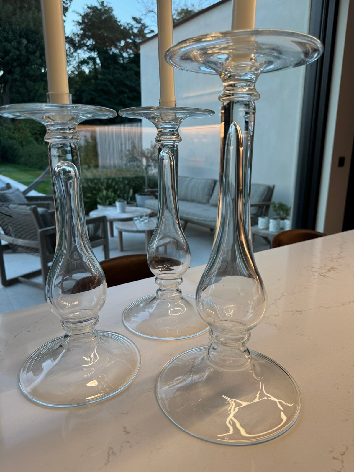 Flamant – set van 3 elegante glazen kandelaars, Ophalen, Zo goed als nieuw