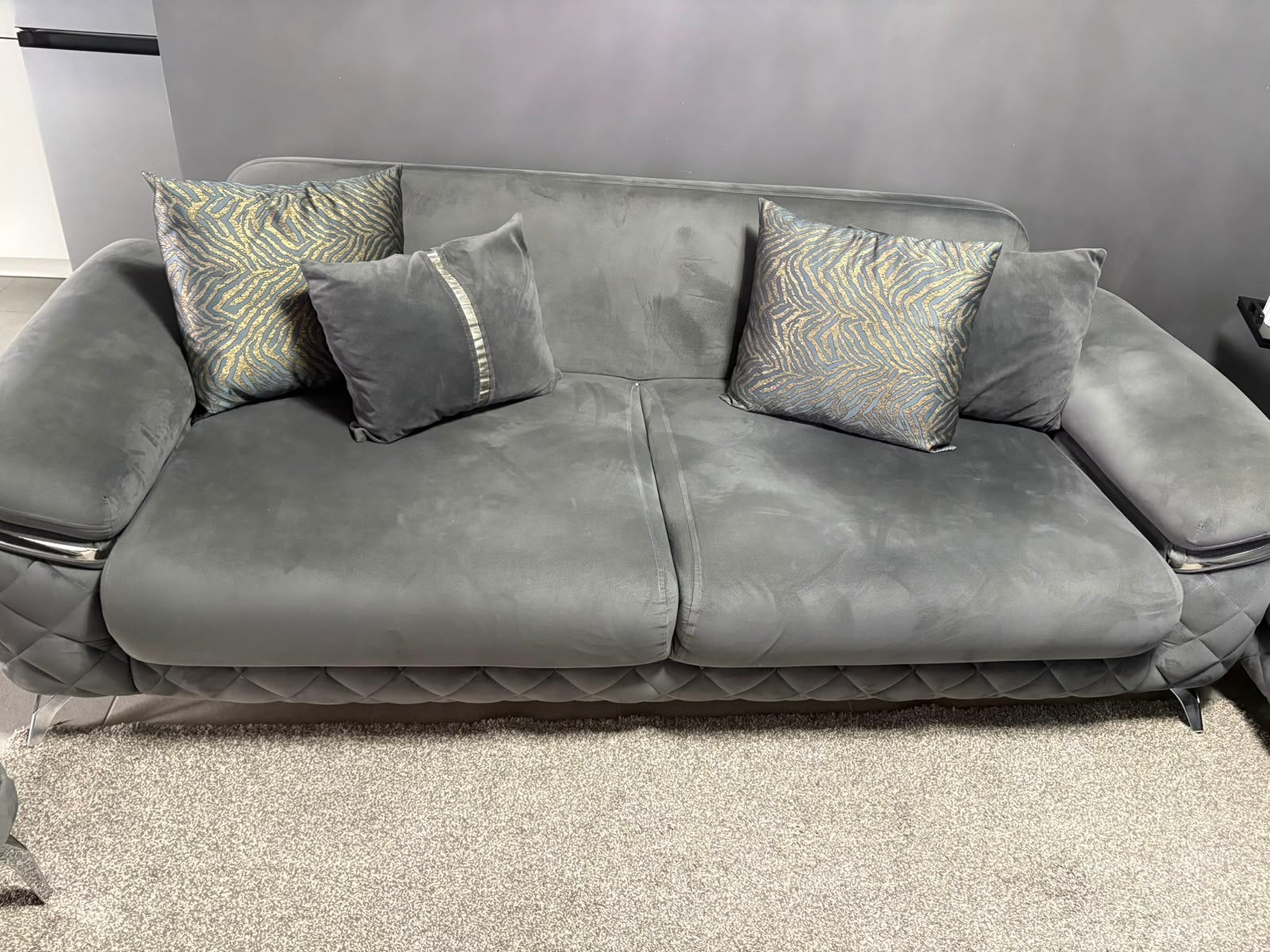 Grey velvet sofa set- Excellent Condition, Enlèvement, Utilisé