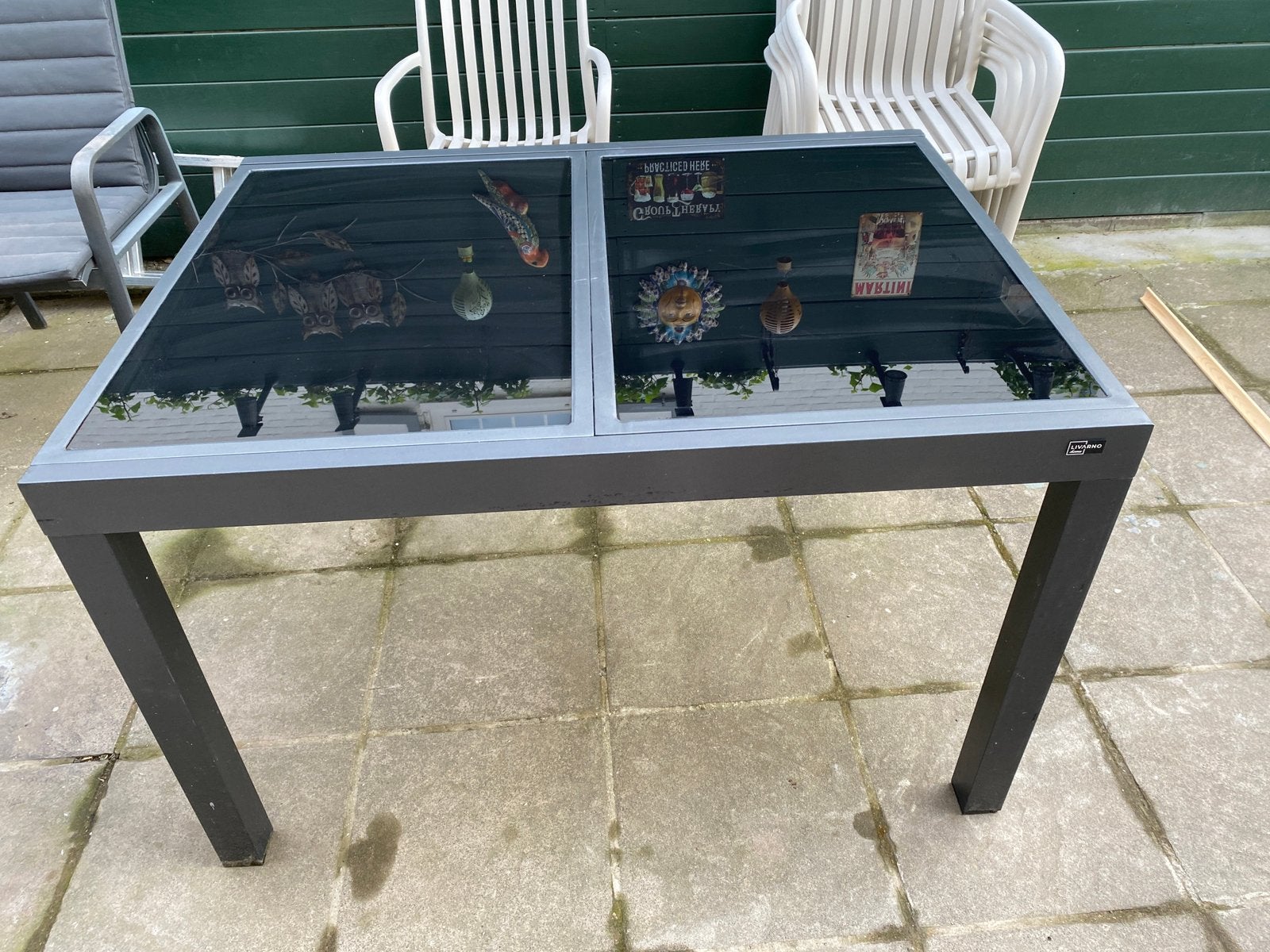 LIVARNO glazen tuintafel uitschuifbaar 6 / 8 personen zwart, Ophalen, Gebruikt, Rechthoekig, Rvs
