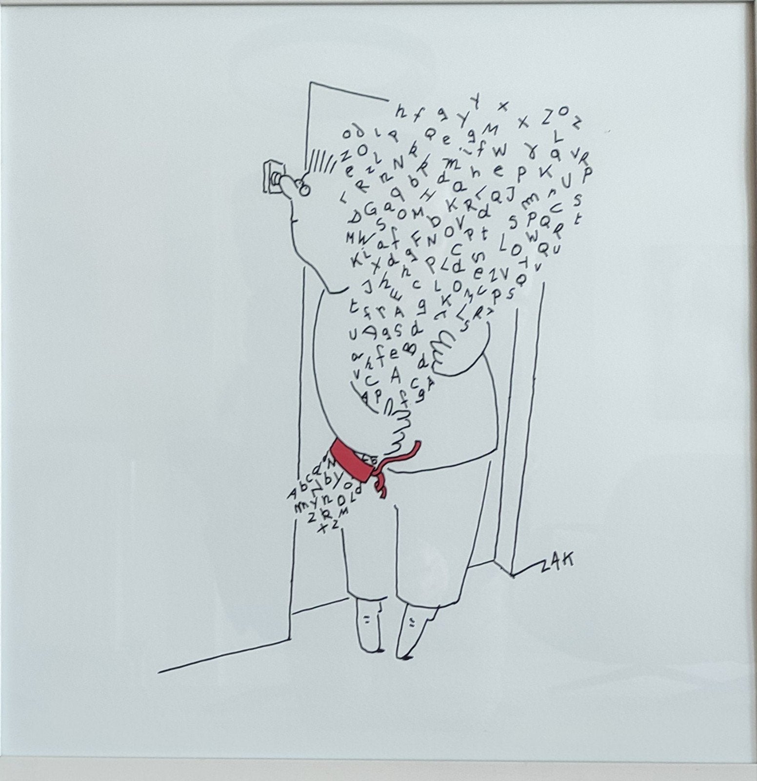 Ingelijste cartoon ZAK, Antiquités & Art, Édition limitée, Enlèvement, Personnages et figures fantastiques, Lithographie