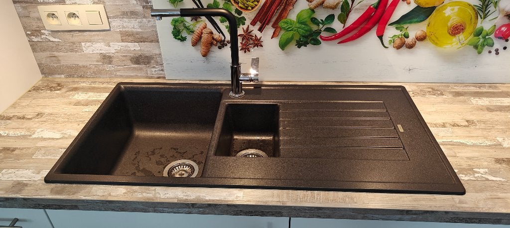 évier Blanco en granit noir, Huis en Inrichting, Keuken | Keukenelementen, Ophalen, Zo goed als nieuw, Zwart, 50 tot 100 cm
