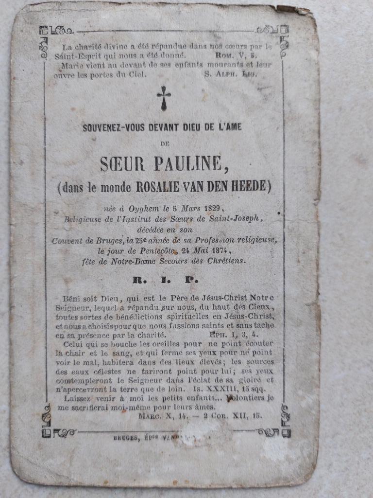 oud doodsprentje Ooigem/Brugge  1874, Verzenden