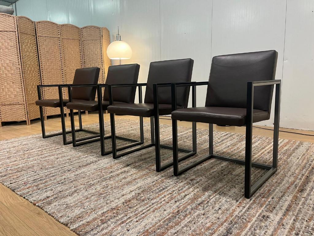 NIEUWSTAAT 4x Leolux Window Eetkamerstoel Leer, Bruin, Design Stoelen Leolux, Leer, Ophalen of Verzenden