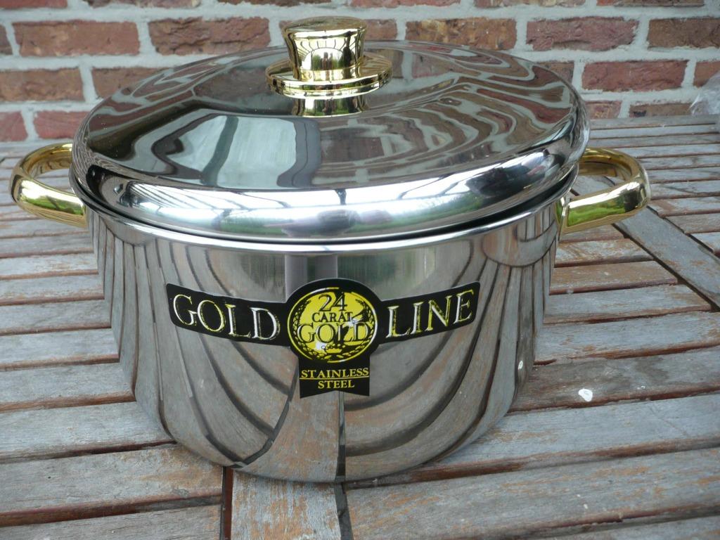 NIEUWE kookpot AMC Schuman inox 18/10-24 Kt verguld 7 liter, Ophalen of Verzenden, Nieuw, Inox, Kookpan of Snelkookpan