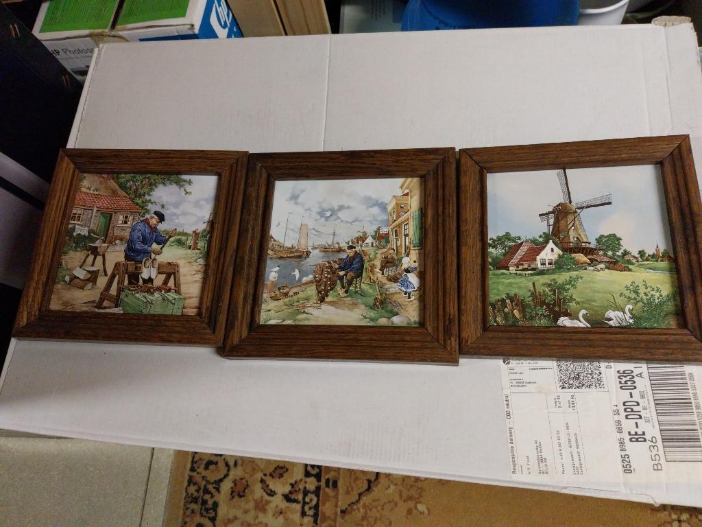 3 kaders met keramische tegels van ambachten, Antiek en Kunst, Curiosa en Brocante, Ophalen