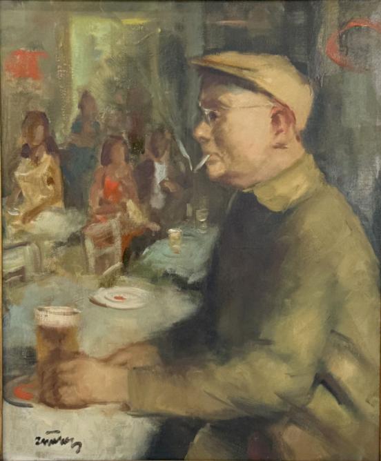 Vic Quiénen (1918-1983): Man met pint (O/D, 70 x 60 cm, Enlèvement ou Envoi