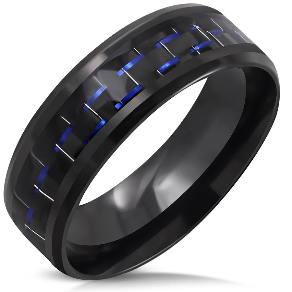 Bague pour homme en acier noir avec incrustation de carbone, Neuf, Enlèvement ou Envoi, Fer ou Acier, Homme