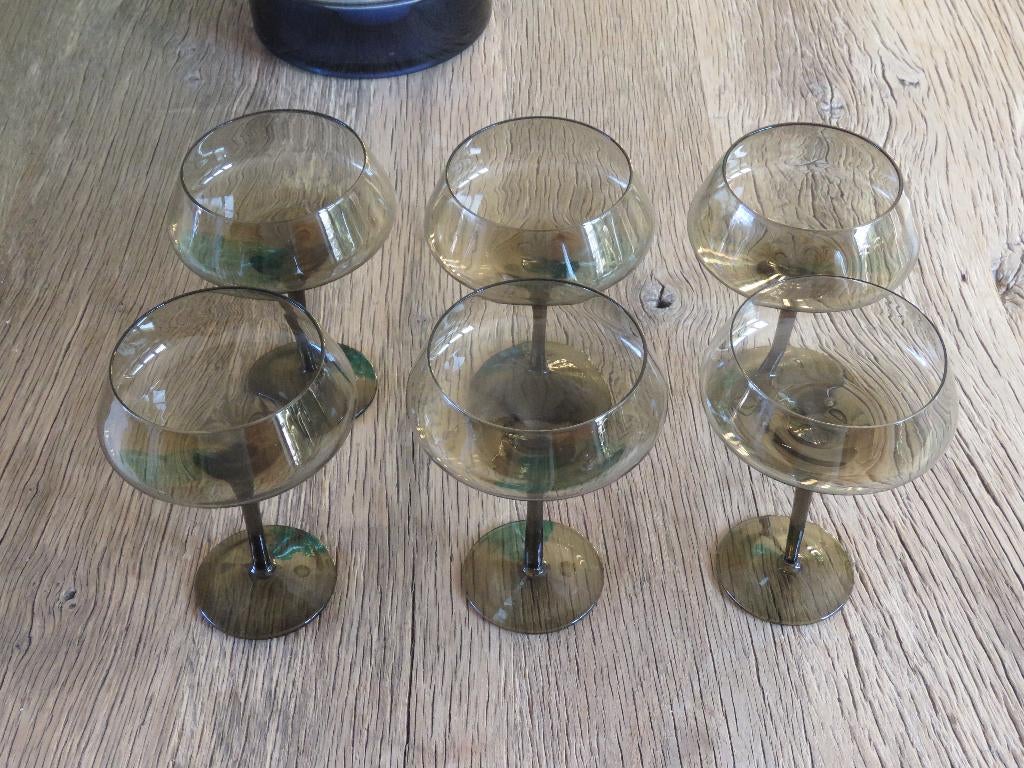 Vintage set van 6 cocktailglazen fume glas, Verzamelen, Ophalen of Verzenden