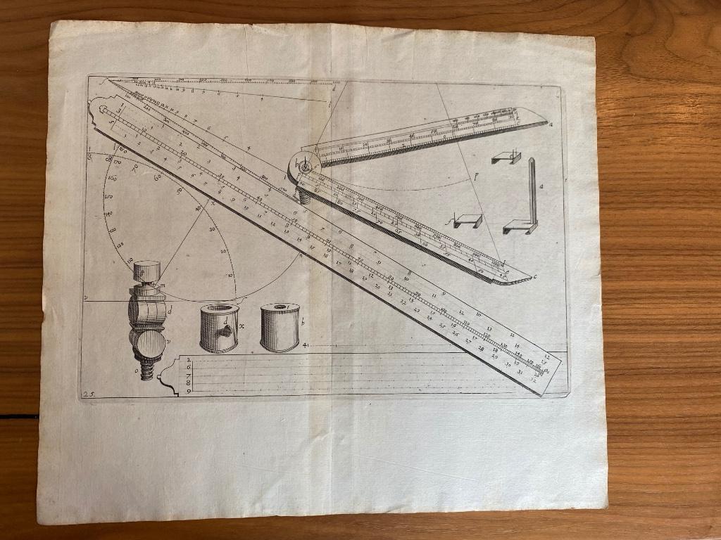 XVIIde eeuw gravure van meetinstrumenten, Verzenden