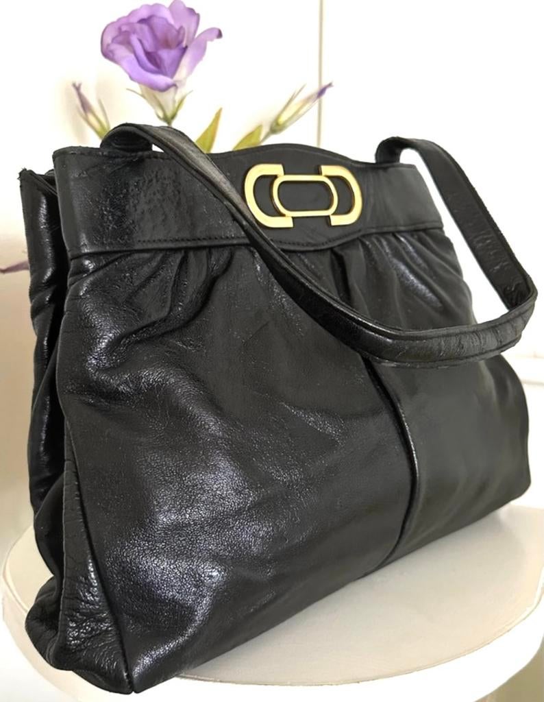 Sac cuir souple, avec sacoche intérieure, 30 x 25 cm, Utilisé, Noir, Sac à main