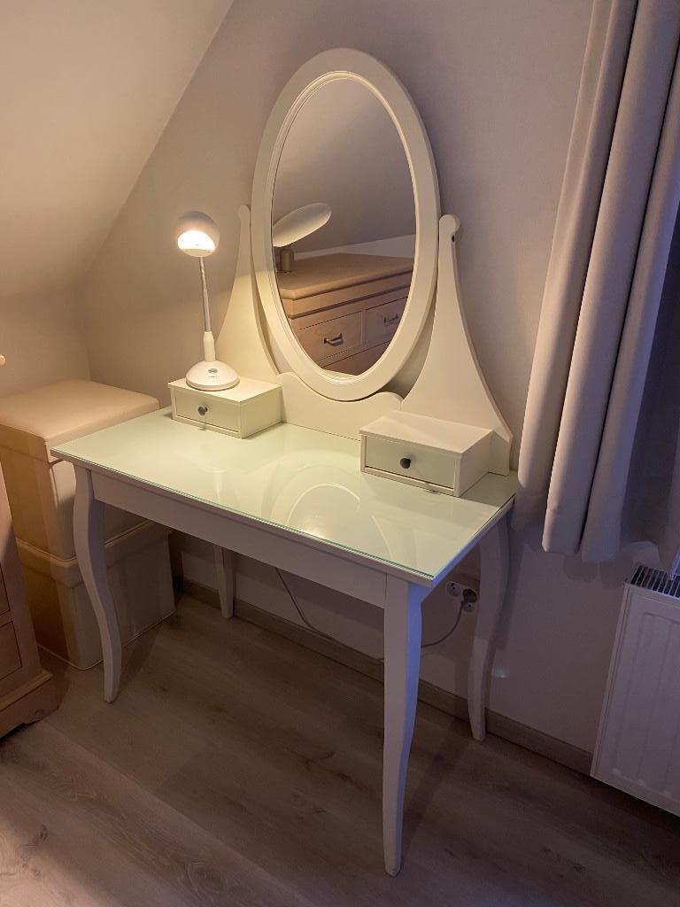 HEMNES toilettafel met spiegel, wit, 100X50cm, Huis en Inrichting, Tafels | Kaptafels, Ophalen, 100 tot 150 cm, Zo goed als nieuw