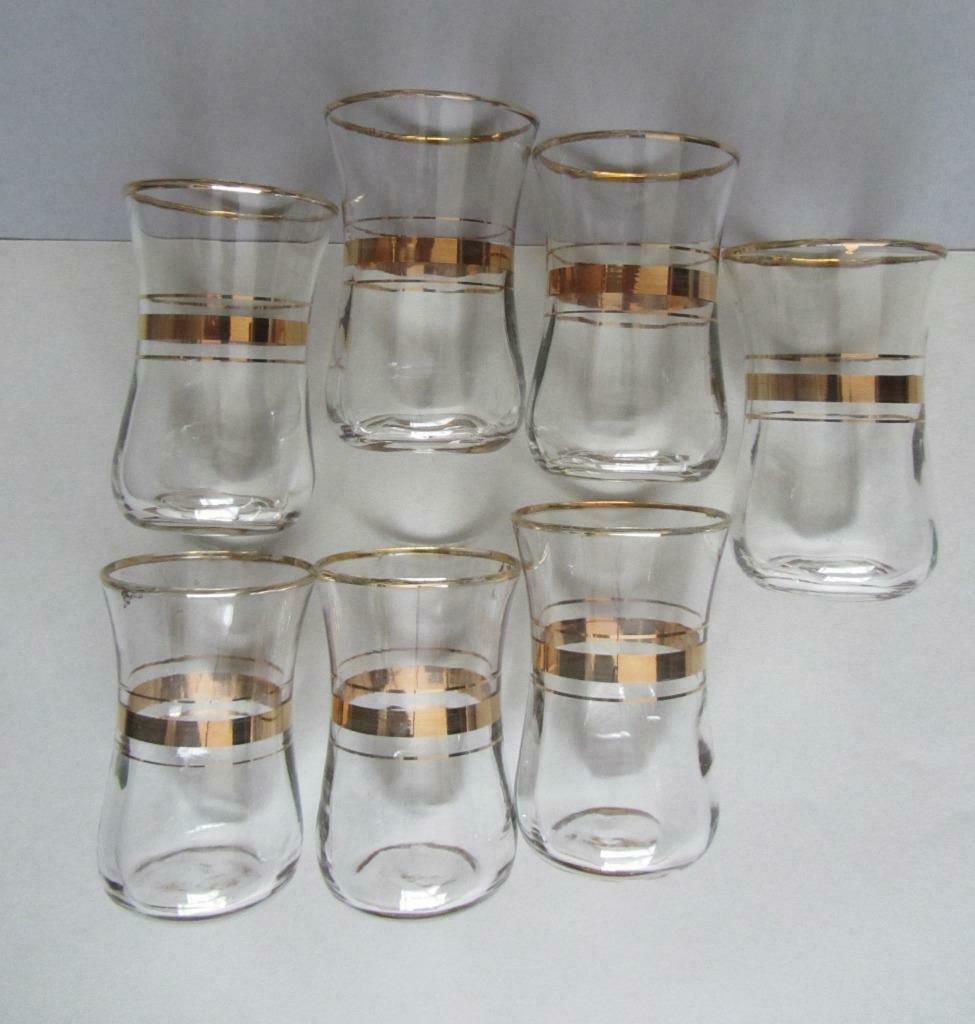 Oude druppelglaasjes met gouden randje - set van 7 stuks, Antiek en Kunst, Ophalen of Verzenden