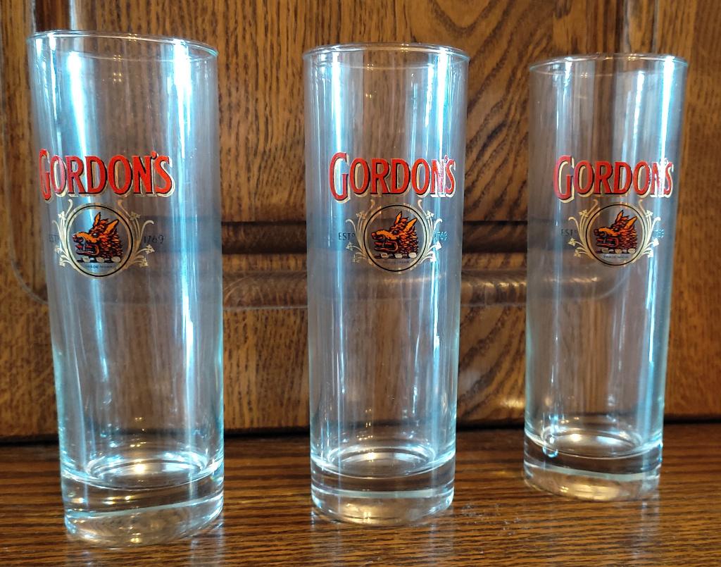 3 verres à gin Gordon's, Collections, Enlèvement, Comme neuf, Verres et Verres à shot