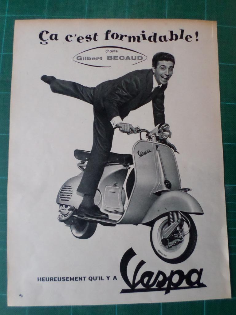Gilbert Becaud Vespa - publicité papier Vespa - 1957, Enlèvement ou Envoi, Utilisé, Autres types