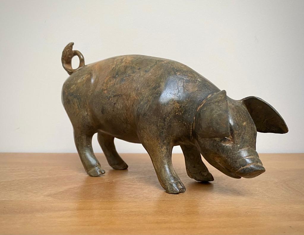 Cochon Art Déco 1940 en Bronze dans le style de POMPON, Antiquités & Art, Enlèvement ou Envoi, Bronze