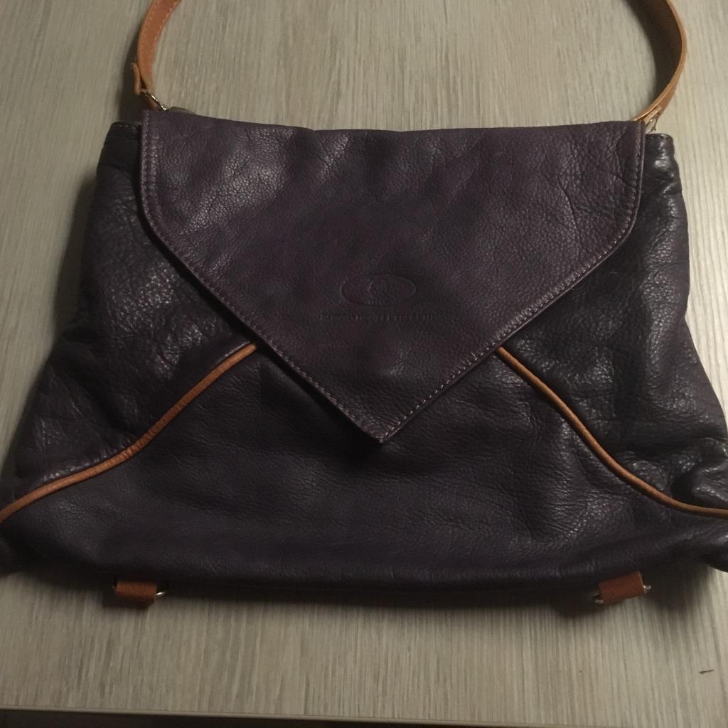 lederen schouder handtas, paars, Handtassen en Accessoires, Tassen | Damestassen, Ophalen, Zo goed als nieuw, Paars, Schoudertasje