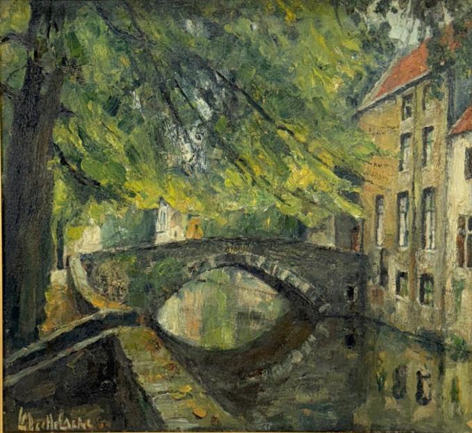 Leo Mechelaere (1880-1964): Brugs reiezicht (O/D, 80 x 75 cm, Antiek en Kunst, Ophalen of Verzenden