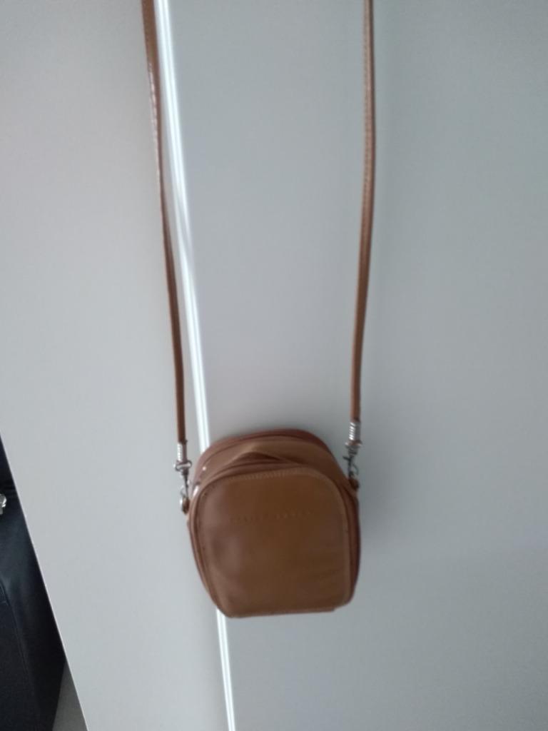 Camelkleurig lederen handtasje/portemonnaie (David Jones), Handtassen en Accessoires, Ophalen of Verzenden, Gebruikt, Bruin, Schoudertasje