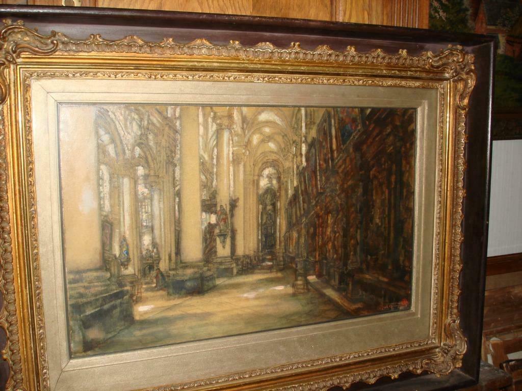 A. DELAUNOIS °1875-1941 Intérieur église ST. MICHEL Louvain, Antiquités & Art, Enlèvement