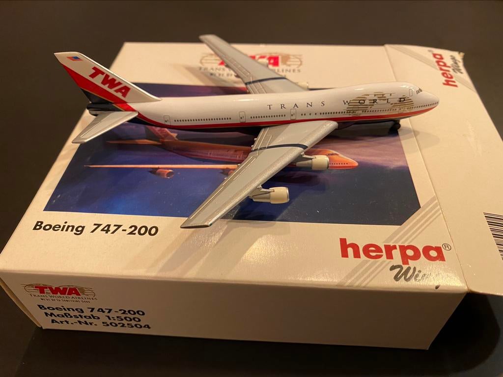 TWA Boeing 747-200 Herpa Wings 1/500, Zo goed als nieuw