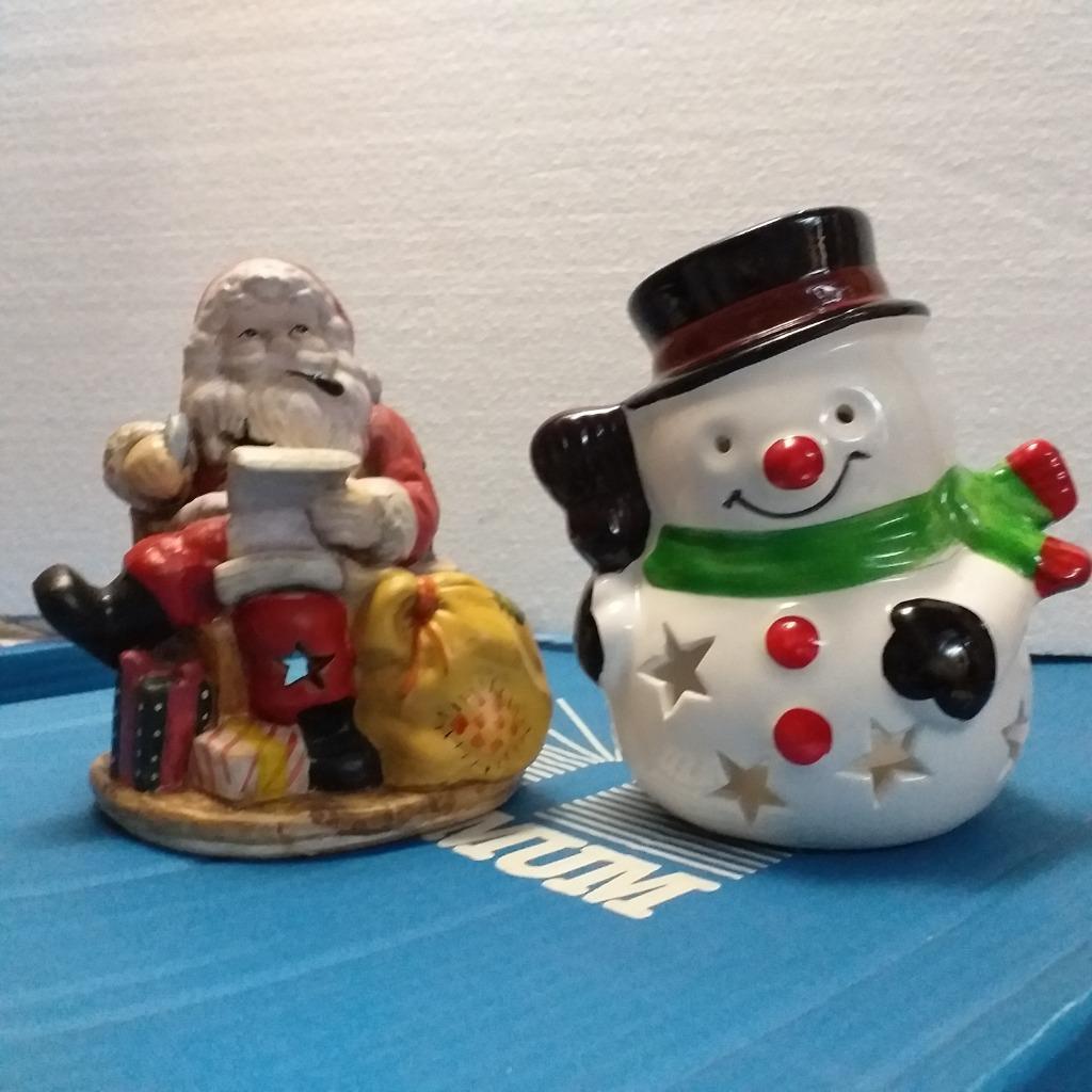 Theelichthouders sneeuwman en kerstman, Ophalen of Verzenden, Gebruikt