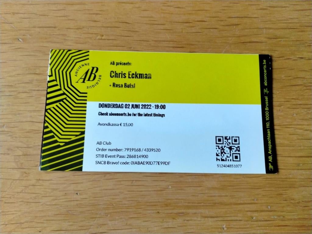 Chris Eckman (Walkabouts) concertticket @AB 2/6/22, Ophalen, Gebruikt