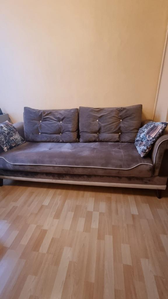 Ensemble canapé et fauteuil, Velours / Suédine, Enlèvement, Comme neuf, Bois