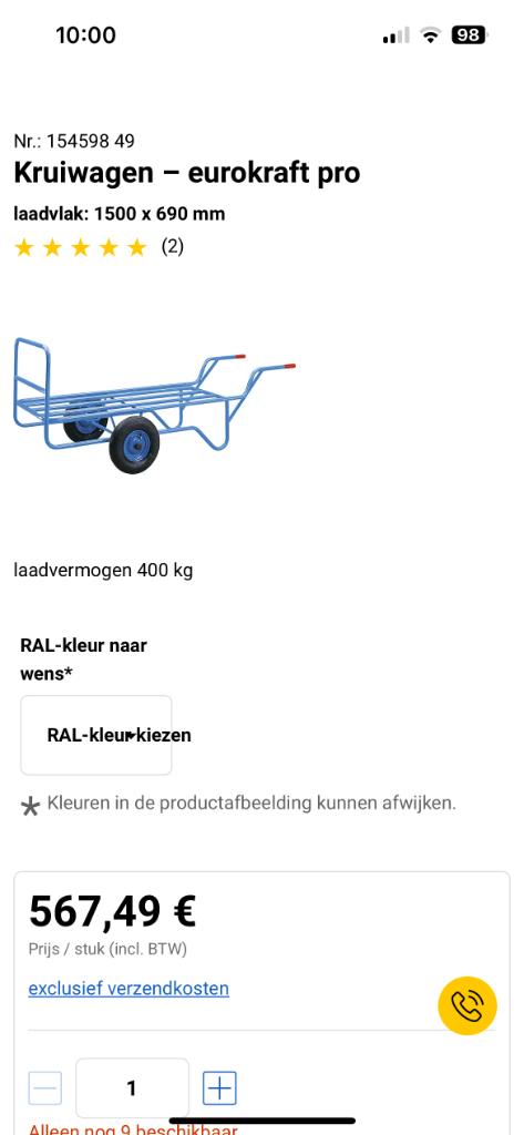 Kruiwagen 2 wielen, Ophalen, Gebruikt, Tweewielig