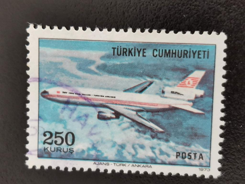Turkije 1973 - vliegtuig, Postzegels en Munten, Ophalen of Verzenden, Gestempeld, Vliegtuigen
