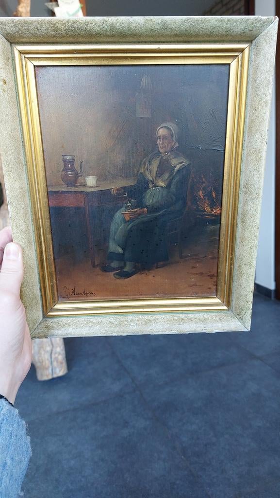 Olieverf schilderij, interieurscène, Antiek en Kunst, Kunst | Schilderijen | Klassiek, Ophalen