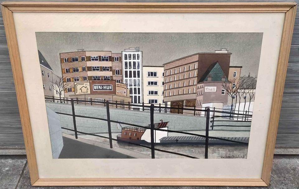 Aquarelle remorqueur signe Léon michiels, Antiek en Kunst, Kunst | Schilderijen | Klassiek, Ophalen of Verzenden