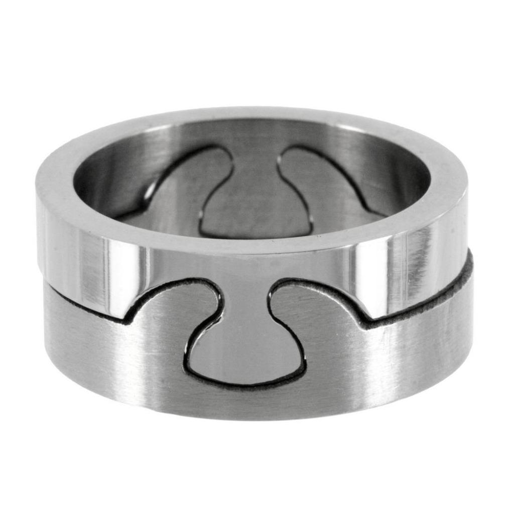 Puzzel ring in roestvrij staal mat/glans, Ophalen of Verzenden, Nieuw, IJzer of Staal, Dame of Heer