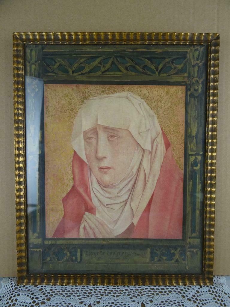 Cadre ancien antique print Sainte Marie Vierge des Douleurs, Moins de 50 cm, Enlèvement ou Envoi, Comme neuf, Bois