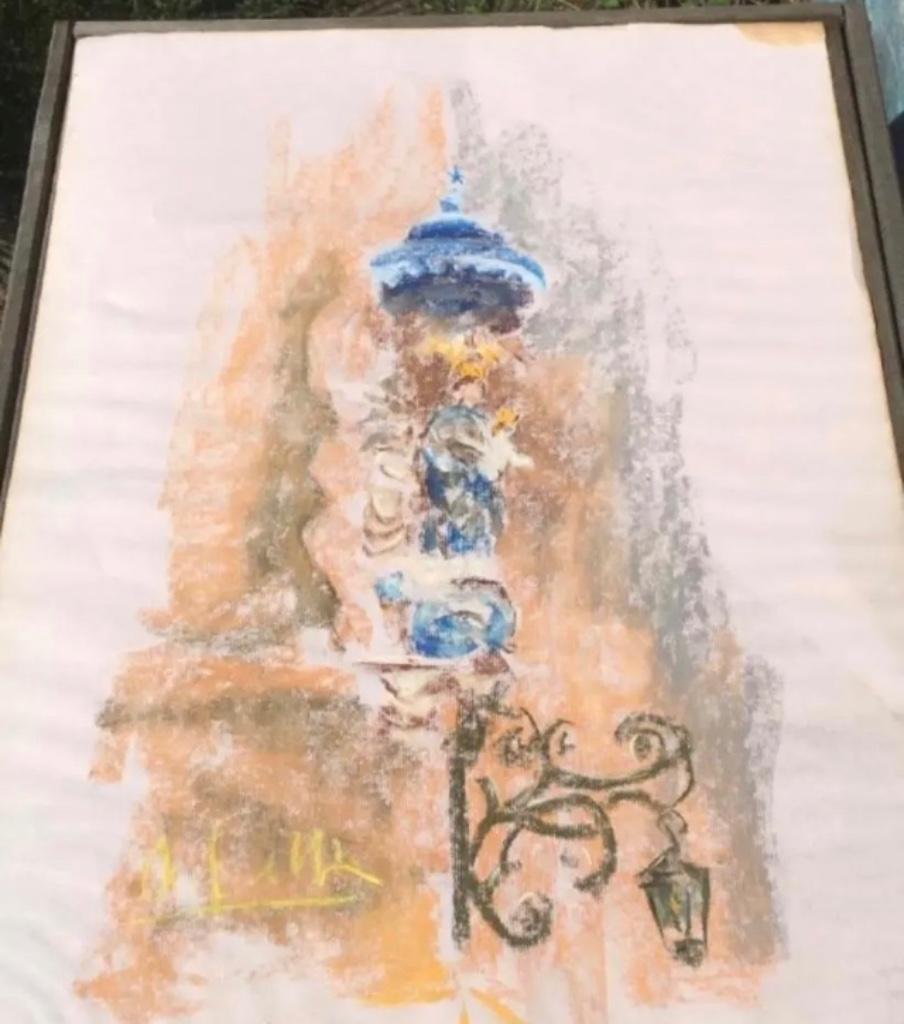 Dessin à la craie vintage d'une statue de Marie, Keizerstraa, Enlèvement ou Envoi