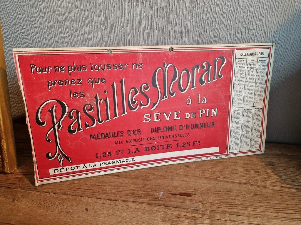 Antieke kartonnen kalender 1895 Pastilles Moran, Collections, Enlèvement ou Envoi, Comme neuf