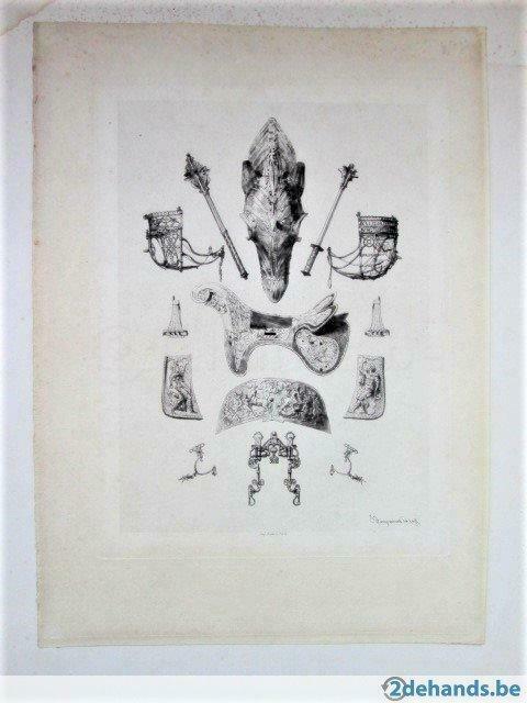 5 verfijnde etsen van Jacquemart, 19°eeuw, Antiquités & Art, Art | Eaux-fortes & Gravures